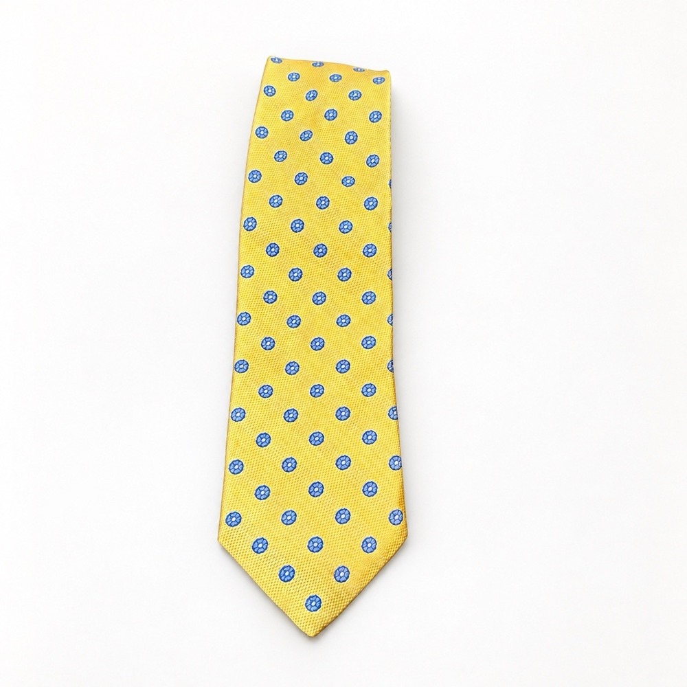Brooks Brothers Makers Yellow Blue Medallion Pure Silk Necktie Made in USA